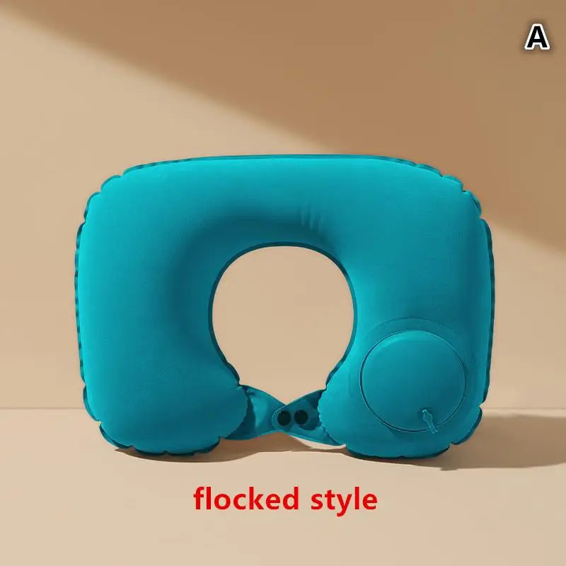 Flocking Inflatable Portable Neck Pillow That Can Be Stored And Self Filled Suitable For Outdoor Travel Business Trips Camping