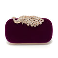 Animal Peacock Metal Shoulder Chain Evening Bags Rhinestones Velvet Small Clutch Bags Flap Design Red Color Lady Handbags