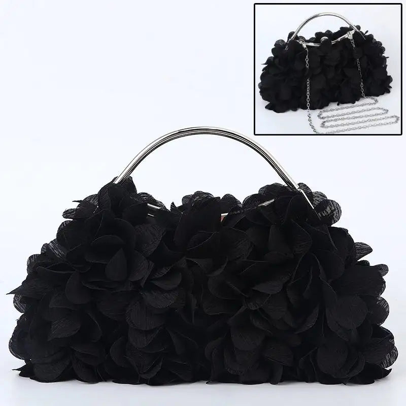 Flower Evening Clutch Purse Sweet Style Floral Wedding Romantic Bridal Handbag Metal Handle Banquet Dinner Dress Bags with Chain