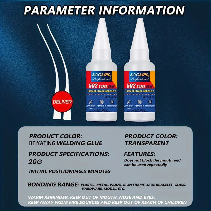 502 High-Strength Cyanoacrylate Glue Fast-Drying Adhesive for Automotive Bumpers, Metal & Plastic, Ideal for Repairs & DIYFixes