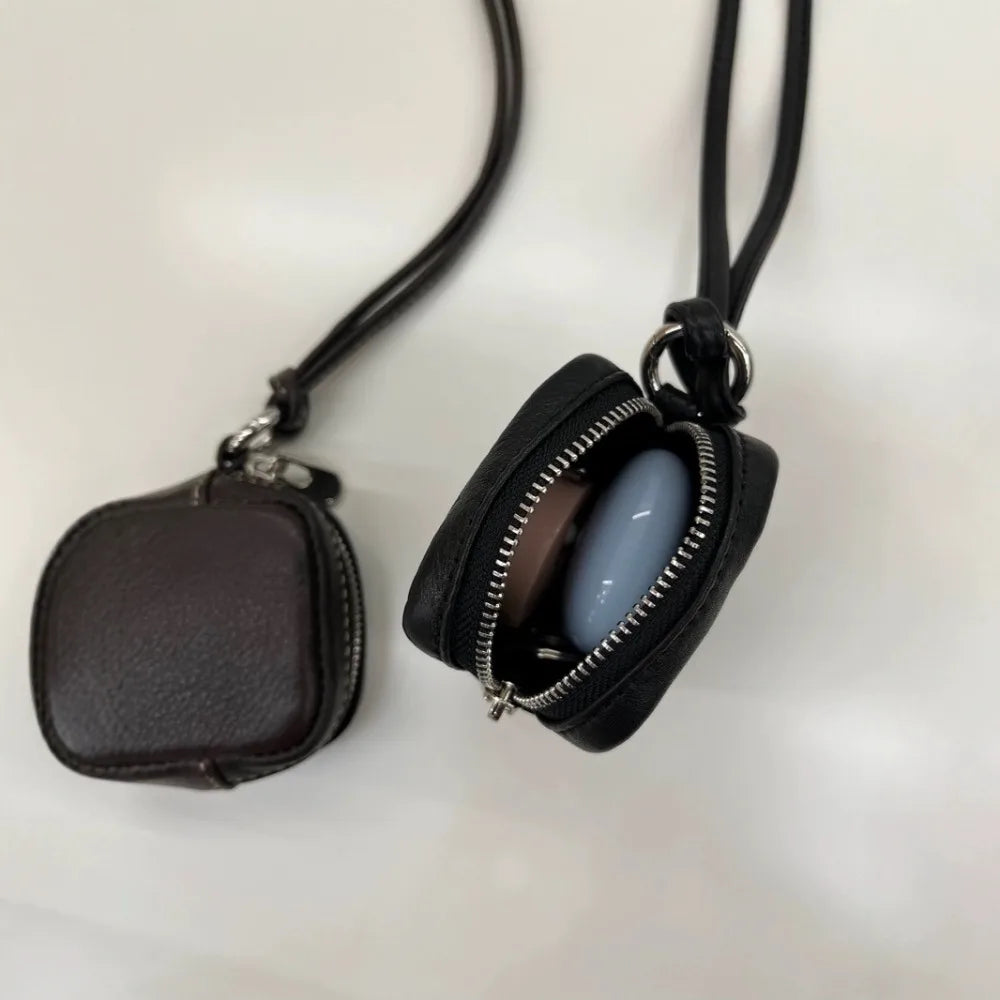 Leather Headphone Coin Purse, Tofu Bag, Halterneck, Mini Crossbody Lipstick Storage Bag, Versatile Fashion and High-end Premium