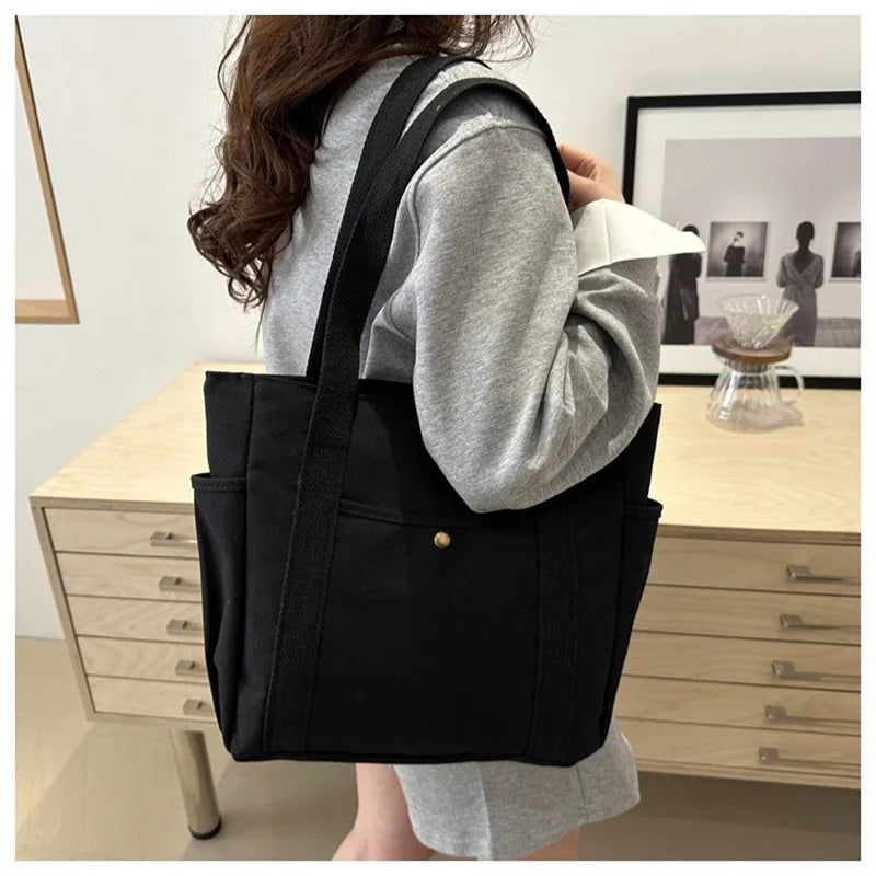 New Large Capacity Canvas Tote with Multiple Pockets-Perfect for School/work Commute/travel and Shopping Bags on One Shoulder