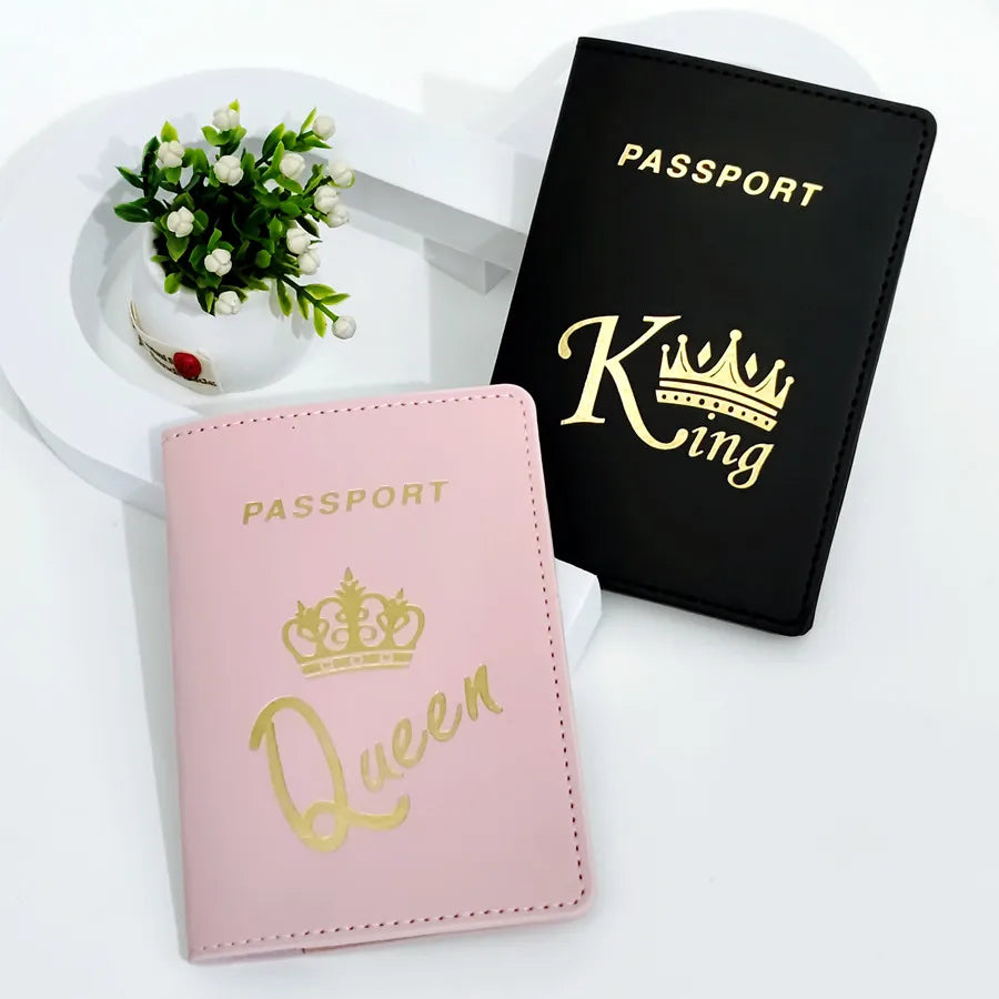 2PCS/Set Crown Graphic Lovers Passport Cover Case Card Holder Travel Accessories PU Leather Wallet Gift For Couples