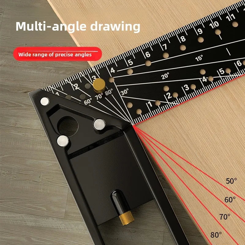 Industrial Grade Multi-Hole Right Angle Ruler 90° High Precision Woodworking Positioning Scribing Angle Square Multi-functional