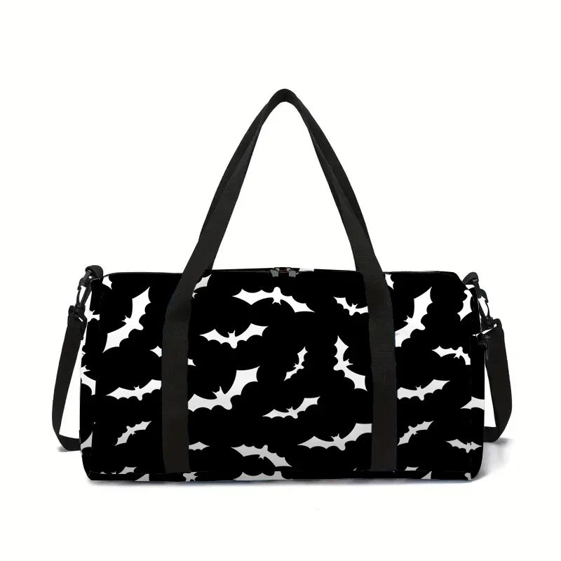 White Bat Black Large Capacity Luggage Bag for Boy and Girls Best Gifts 2D Flat Cartoon Travel Duffels Hand Bag for Children