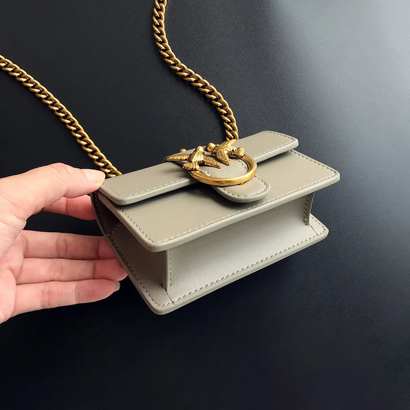 New Arrivalpinko Same Style Genuine Leather Super Mini Chain Small Square Lipstick Key Bag Swallow Bag Women's Handbag