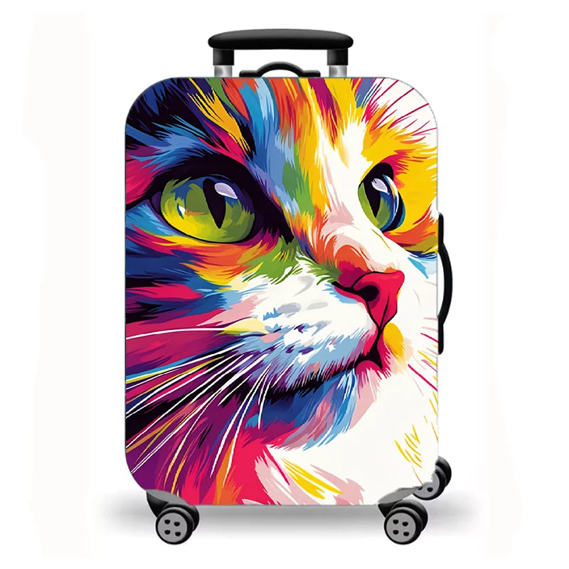 Luggage Cover, Cute Cat Print Stretch Suitcase Protector for Travel, 16 Styles Oil Painting Cat Design