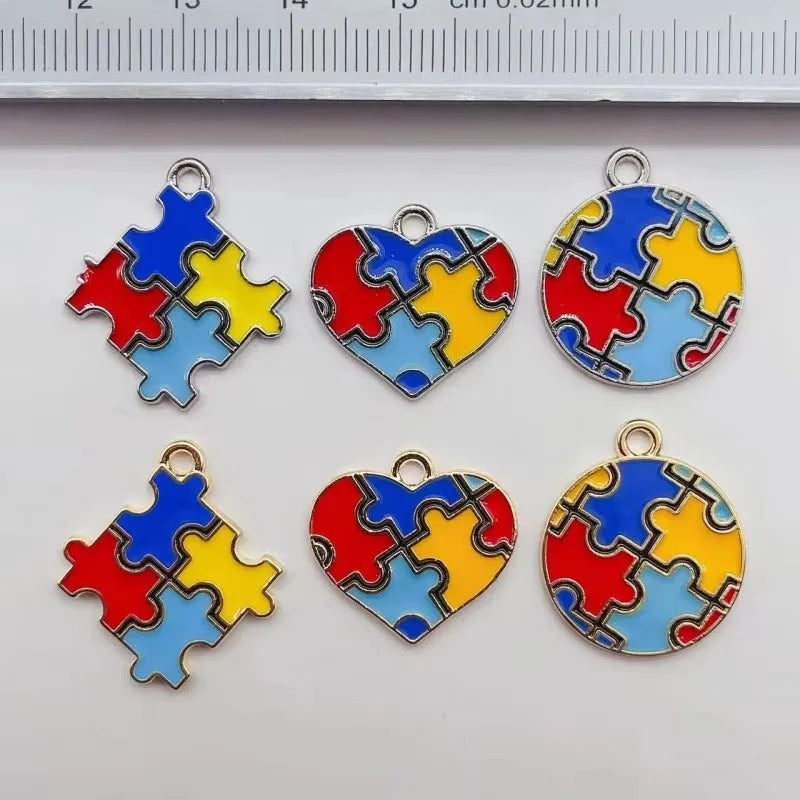 10pcs Autism Heart shaped Color Puzzle Alloy Drip Oil Pendant DIY Jewelry Accessories