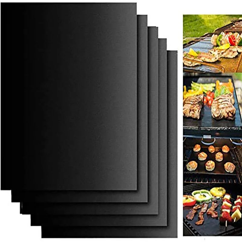 Black BBQ Grill Mats Reusable Non-Stick Baking Mat Outdoor Cooking Grilling Sheet Heat Resistance Oven Baking Pad Sheet