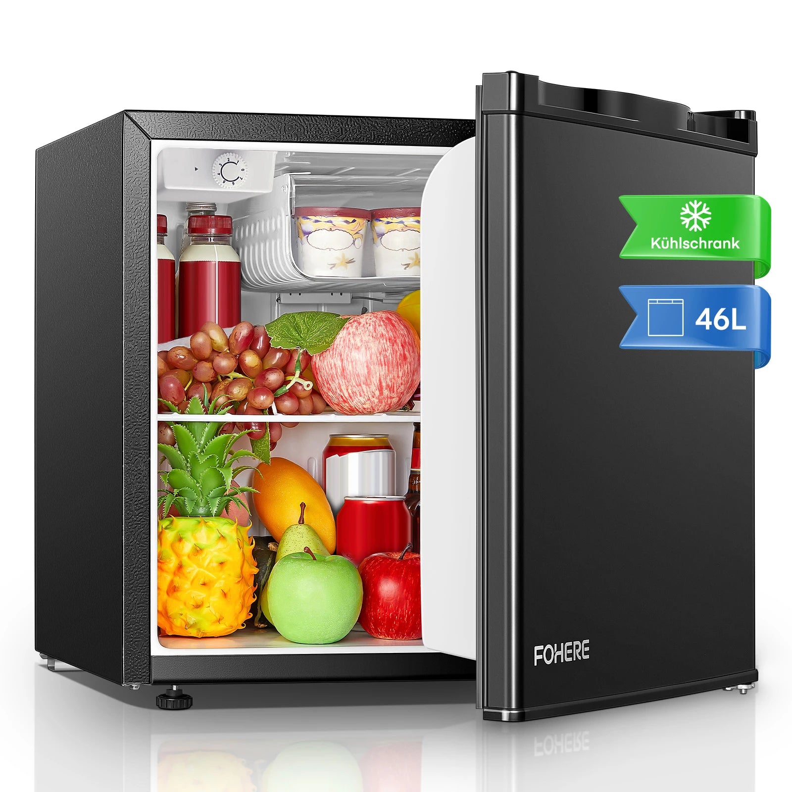 Mini Fridge 1.6 Cu.ft, Compact Small Drinks Refrigerator, Energy Saving, Adjustable Thermostat Dorm, Apartment, Bedroom, Black