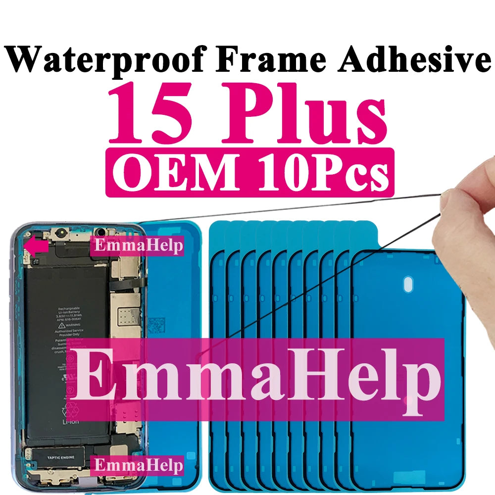 10pcs Waterproof Sticker for iPhone 16 Pro Max 17 14 13 12 11 15 XS XR 8 SE 3M Seal Adhesive Pre-Cut LCD Screen Frame Tape Glue