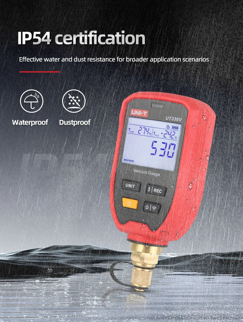  Professional UT336V Wireless Vacuum Gauge With LED Alarm IP54 Waterproof 8000 Data Storage for HVAC Refrigeration APP Alarm