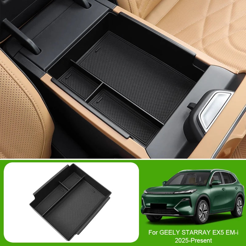 Car Lower Central Control Armrest Box Storage For GEELY STARRAY EX5 EM-i 2025-Present Auto Wireless Charging Mat GPS Tidying Box