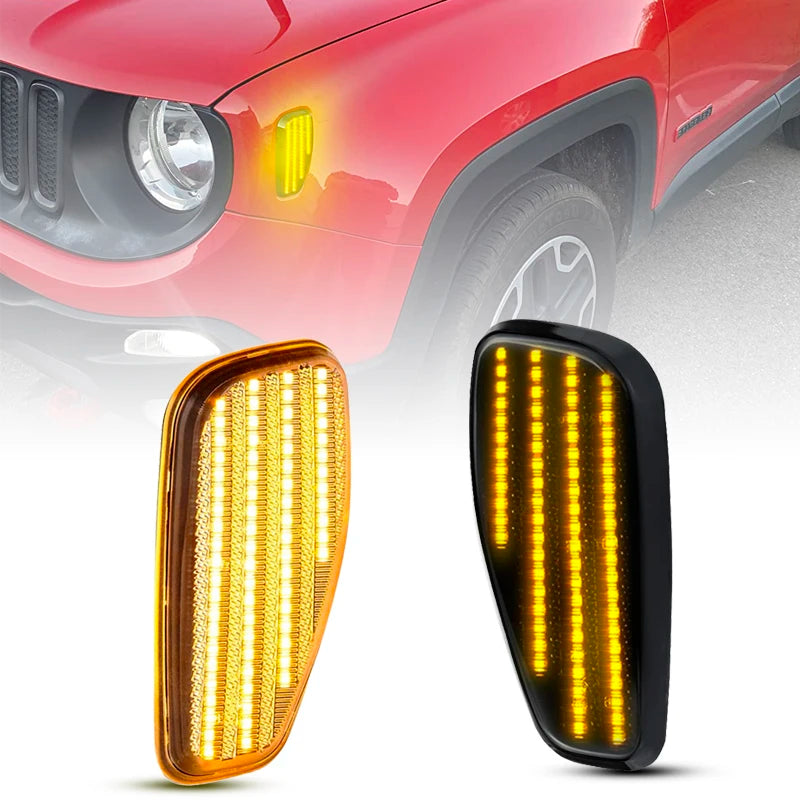 For Jeep Renegade 2015-2023 Clear & Smoked Lens Frotn Fender Amber Light LED Side Marker Lamp