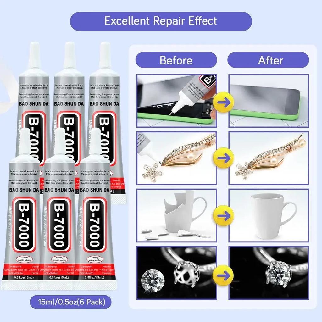 1/2/3Pcs B7000 Transparent Epoxy Glue, Contact Phone Repair Adhesive Glass Plastic Universal DIY Glue , with Precision Tip,Multi