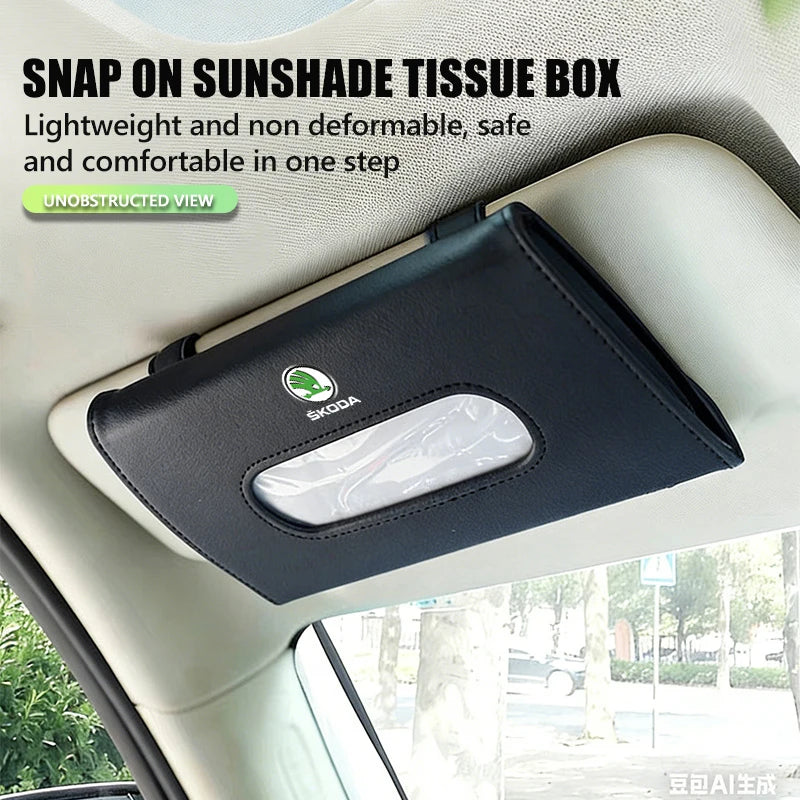 For Skoda Car Sun Visor Tissue Box Hanging Napkin Storage Bag Fabia Kamiq Superb Scala Enyaq-iV MK3 VisionS Yeti