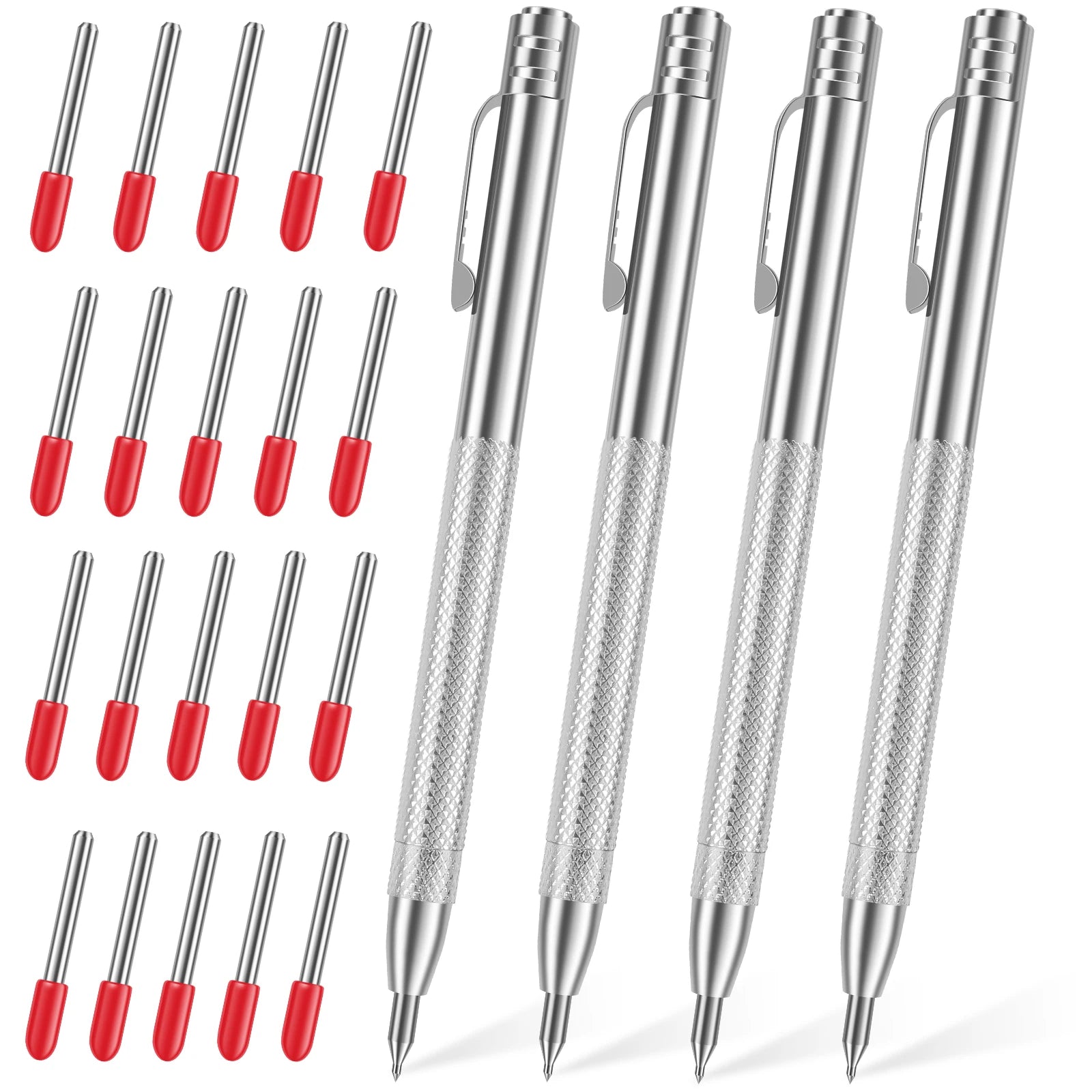4Pcs Tungsten Steel Tip Scriber with Magnet Metal Scribe Tool with 20 Replacement Marking Tip Portable Etch Engraving Scribe Pen