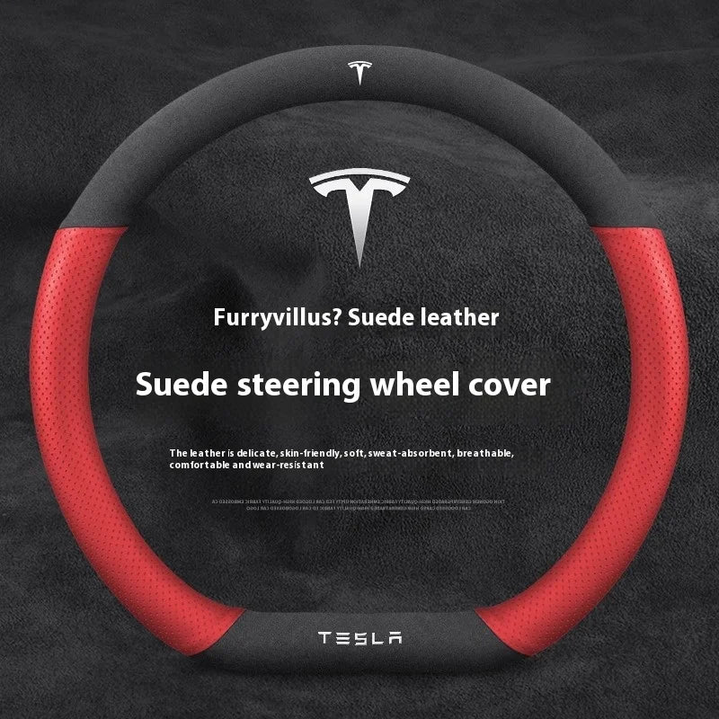 Suede Anti-slip Leather Car Steering Wheel Cover Auto Accessories for Tesla Model 3 Highland Y Juniper S Model X Roadster