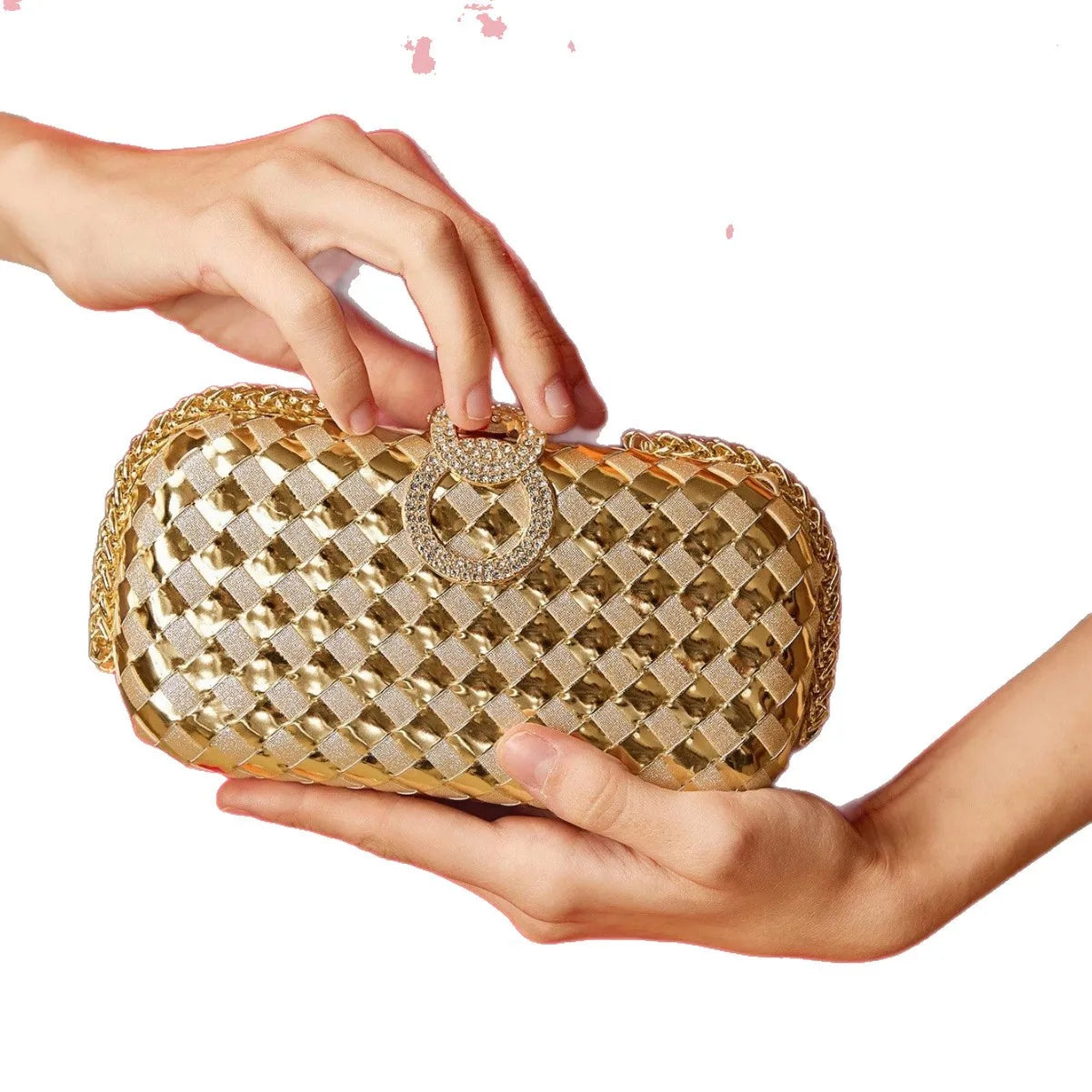 clutch  lid, rhinestone  full diamond , pu braided diamond-encrusted banquet party bag