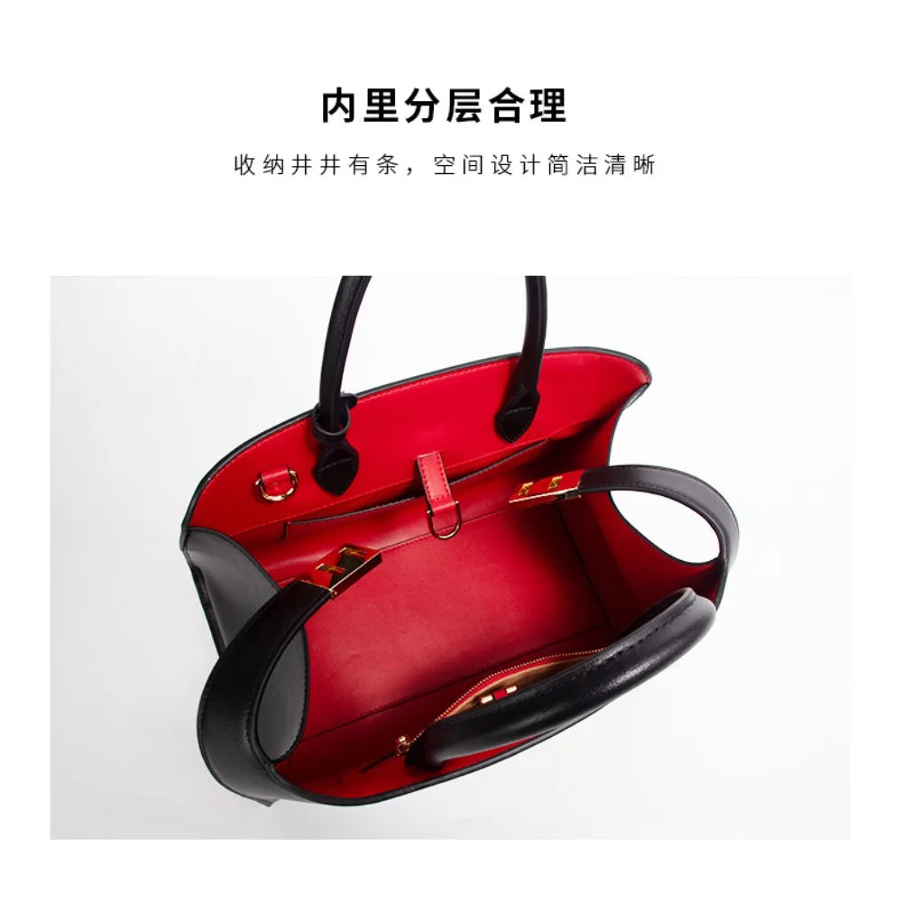 High-end Niche Design Tote Bag, Large-capacity Cowhide Shoulder Messenger Bag, Unique Texture, Fashionable and Simple