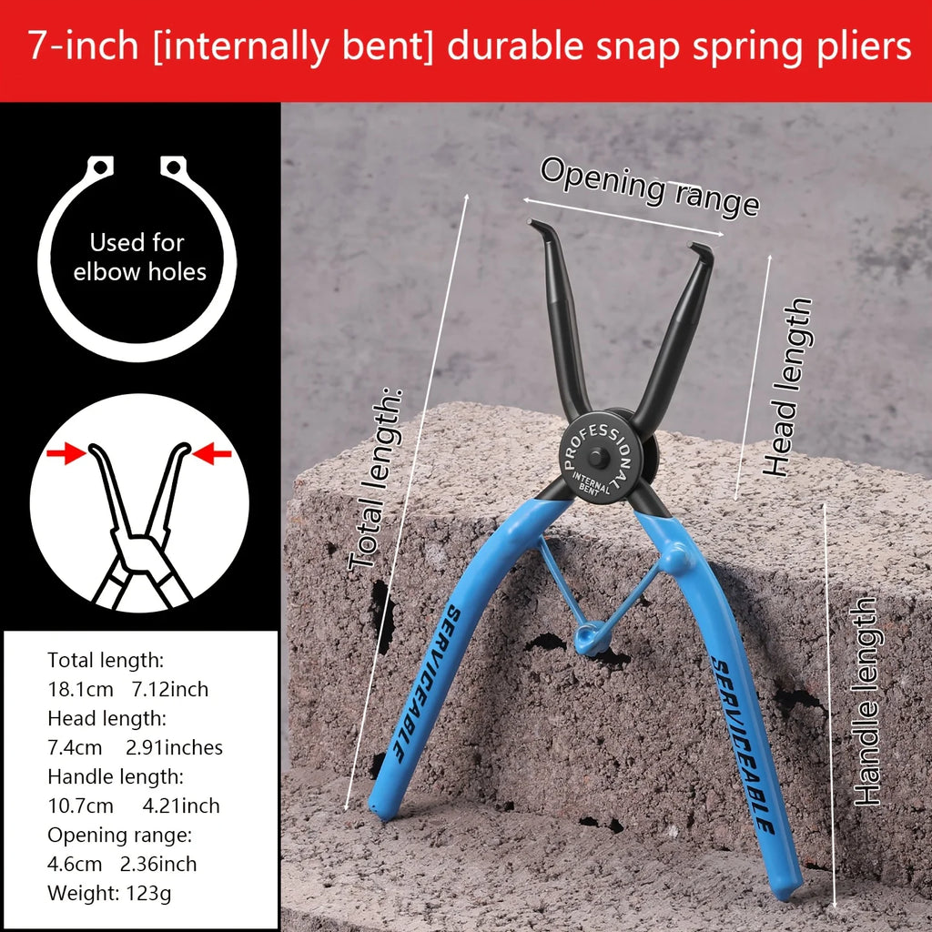 Snap Ring Pliers, 7-Inch Heavy Duty Internal/External Circlip Pliers with Straight & Bent Jaw Tips, Spring-Loaded