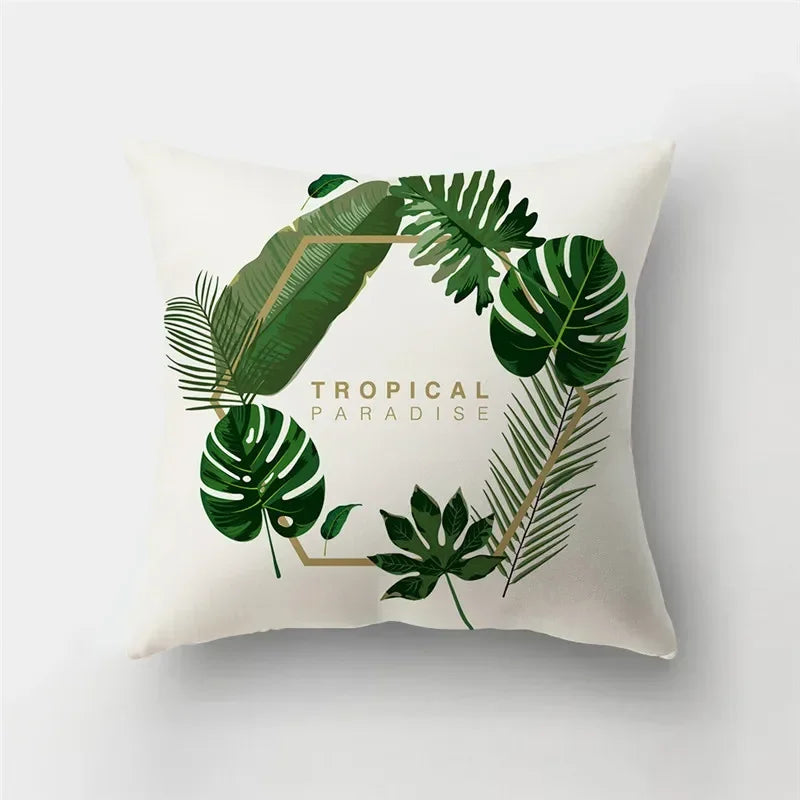 Fresh Summer Leaves Double-sided Printed pillow cover Short plush Suitable living rooms bedrooms sofas throw cushion cover