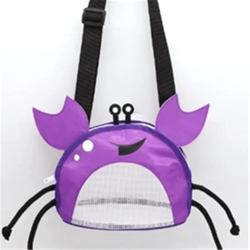 Novelty Design Crab Mesh Storage Bag, Cute Cartoon Pattern Zipper Beach Bag, Girl Fashion Shoulder Bag, Children's Crossbody Bag