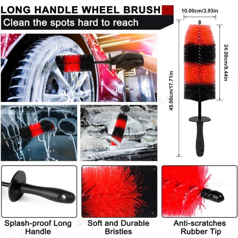 SEAMETAL Car Wheel Cleaning Brush Long Handle Car Wheel Rim Hub Cleaning Brush Tire Detail Brushes for Car Wash Accessories