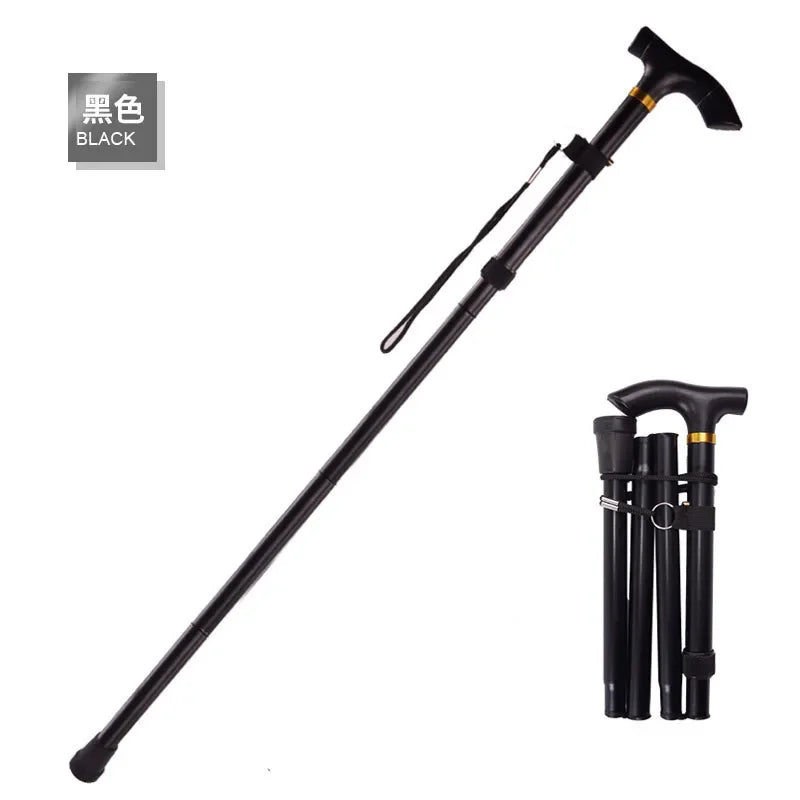 Portable Folding Walking Cane 5 Level Height Adjustable Walking Stick with Wrist Strap Lightweight Travel Mobility Aid
