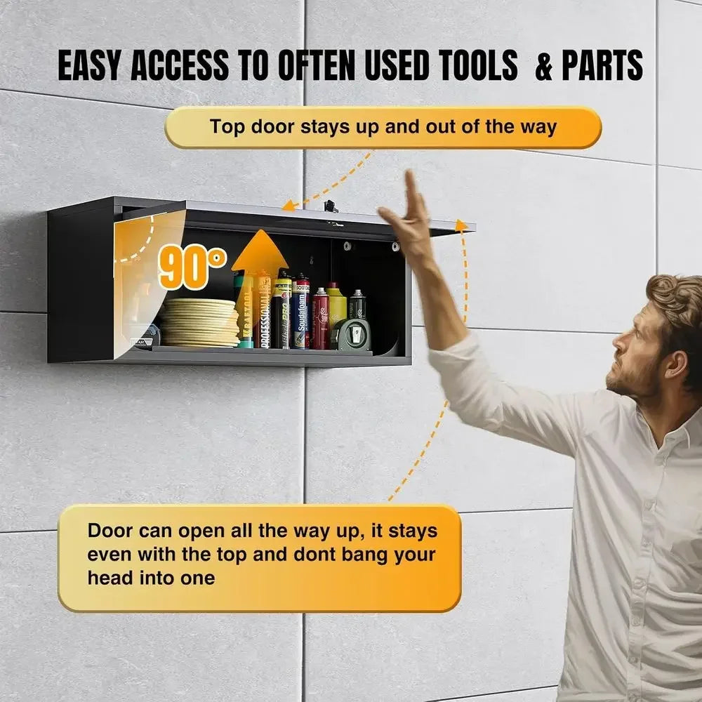 White Heavy-Duty Wall-Mounted Metal Garage Storage Cabinet with Floating Shelves for Tools and Workshop Use