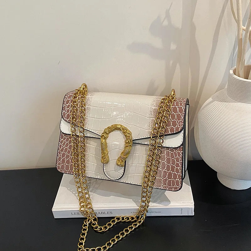 Fashion trend retro printed chain bag popular underarm crossbody shoulder bag