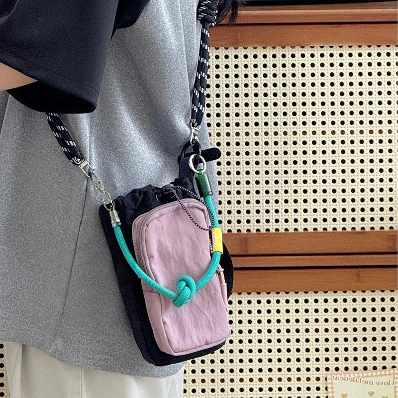 Nylon Drawstring Sport Outdoor Lightweight Crossbody Bag Mobile Phone Bag Water Bottle Bag Shoulder Bags Travel Accessories
