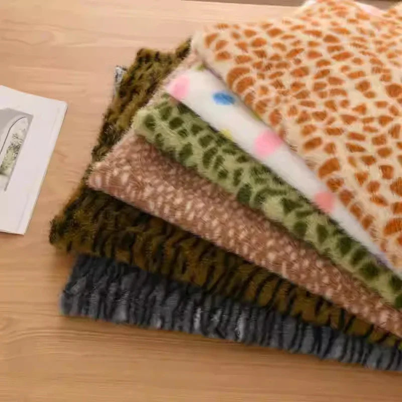 Eco-Friendly Faux Mink Fur Fabric 50x160cm Deer Zebra Leopard Animal Print DIY Craft Material for Clothing Bags Dolls