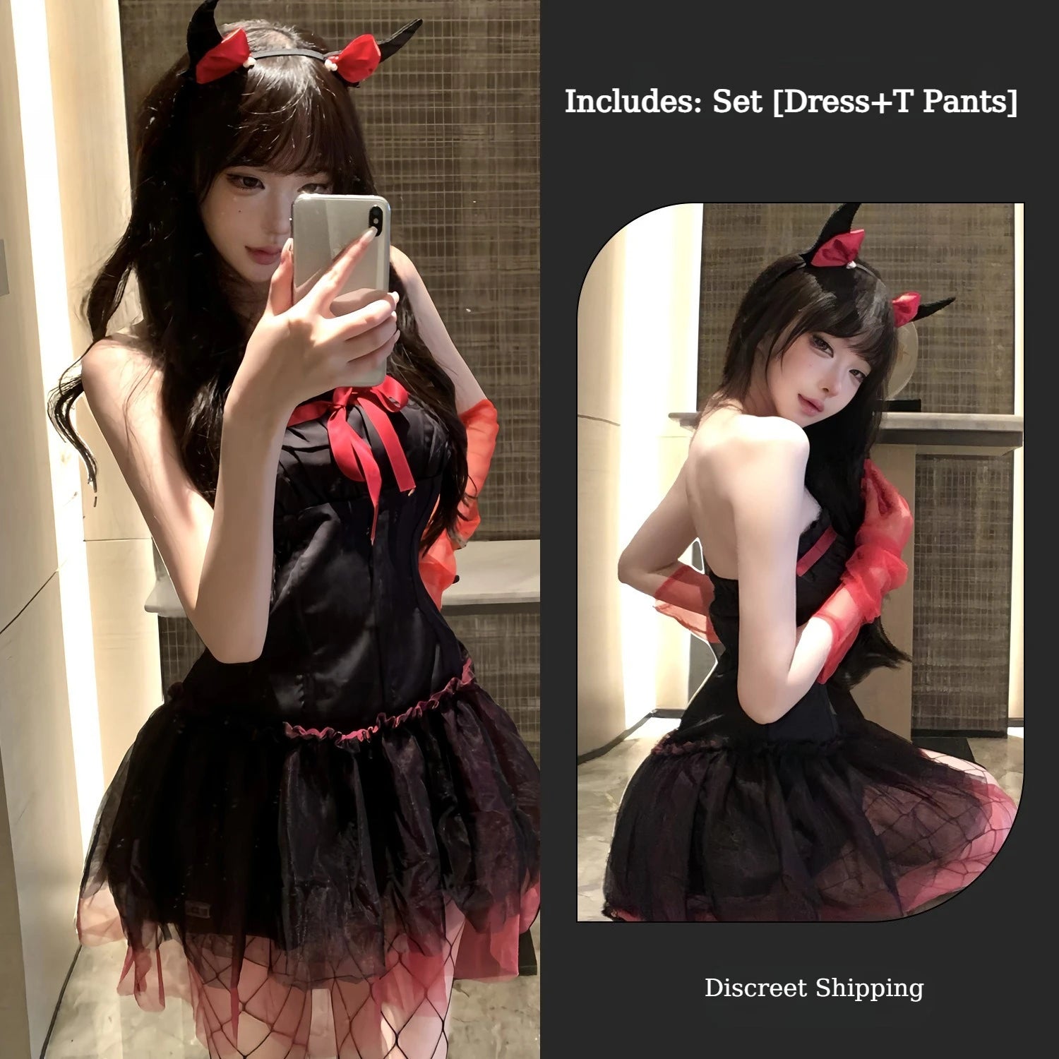 New Year's Outfit Bow Strapless Spicy Girl Suspender Dress Sexy Spicy Girl Lingerie Passionate Role-playing Halloween Set
