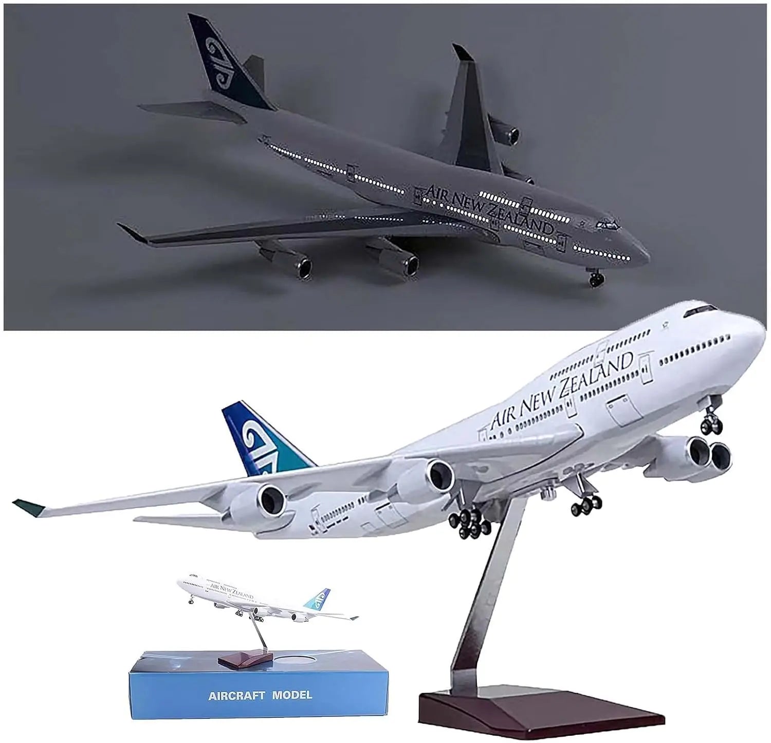 1:150 Scale Planes Model 47cm New Zealand Airways B747 Resin Diecast Airplane Toy With Light And Wheels For Kids Collection Gift