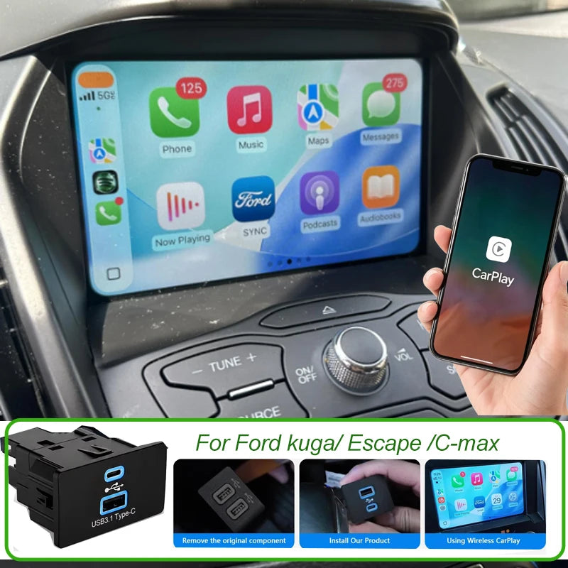 Wireless CarPlay Android auto For Ford&Lincoln Sync 3.4 MKZ Raprtor F-150 Mustang Mondeo Taurus Explorer Range USB/Type-C Hub