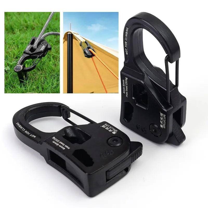 Camping Accessory Aluminum Self Locking Rope Tensioner for Tent Tarp Awning Guy Line Cord Adjuster Quick Secure Binding Outdoor