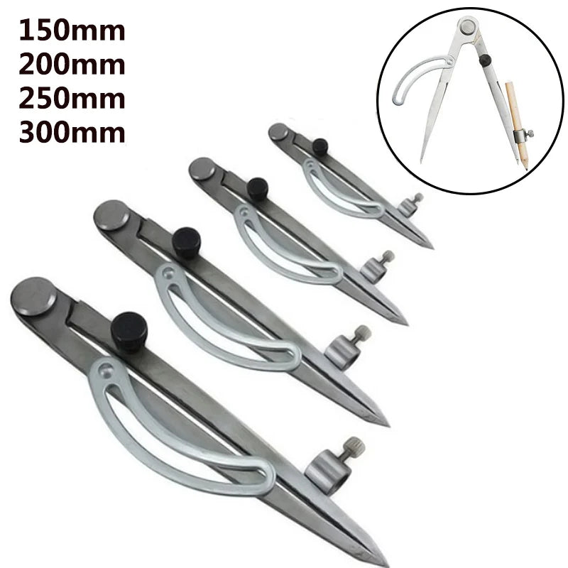 100/200/300mm Precision Wing Divider Scribe Tool with Pencil Holder for Geometry, Wood, Metal and Leather