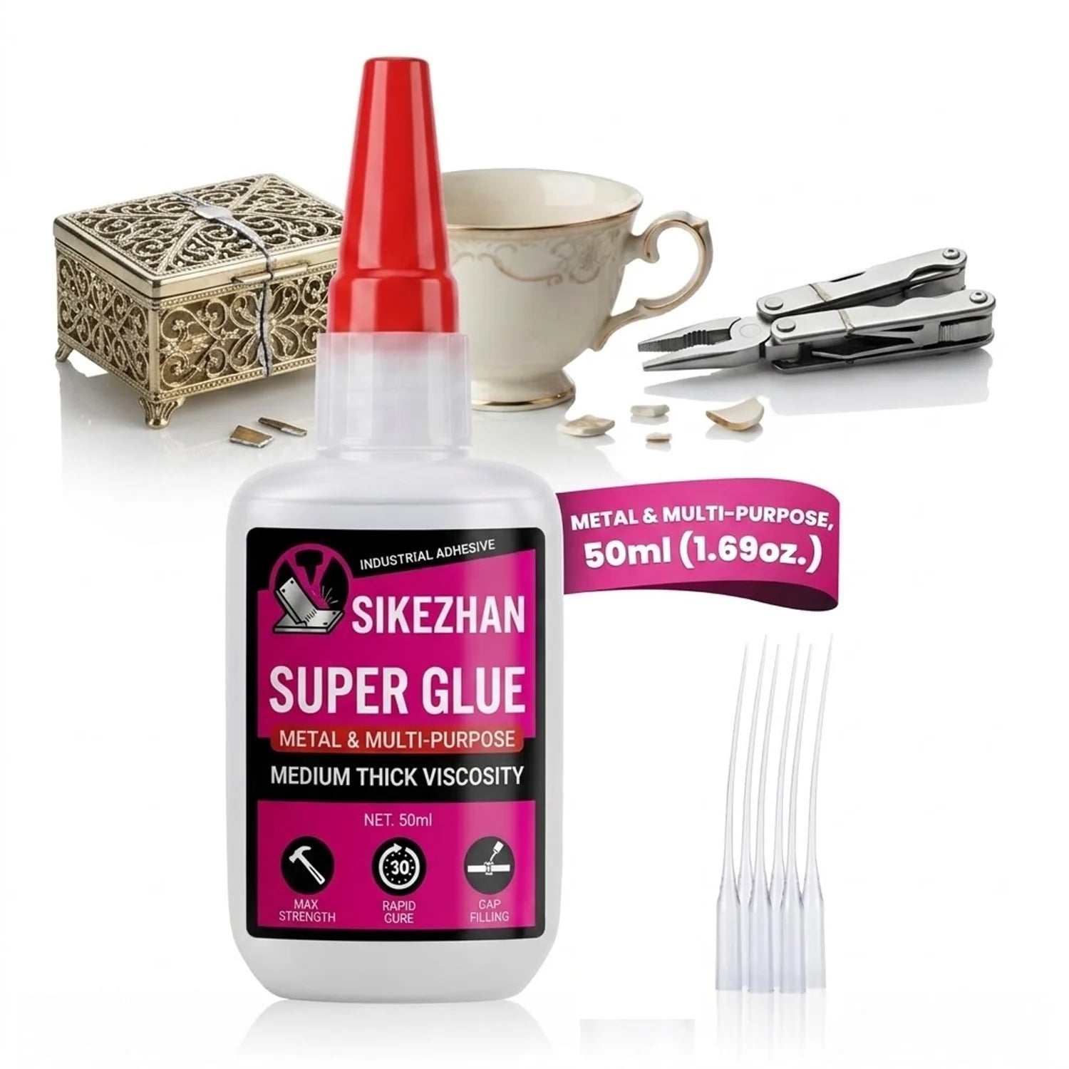 SIKEZHAN Super Glue Medium Thick CA Glue Cyanoacrylate Adhesive Wood Plastic Ceramic Metal 3D Printing PLA Repair Clear Bond