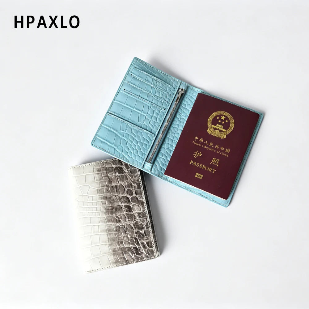 Genuine For Crocodile Embossed Leather Passport Holder Travel Wallet RFID Blocking Himalayan Style Luxury New Passport Holder