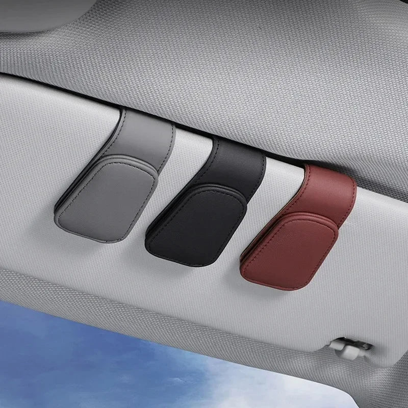 Car Glasses Holder Universal Sun Visor Clip Sunglasses Holder Microsoft  Leather Eyeglasses Hanger Ticket Clip glasses Mount