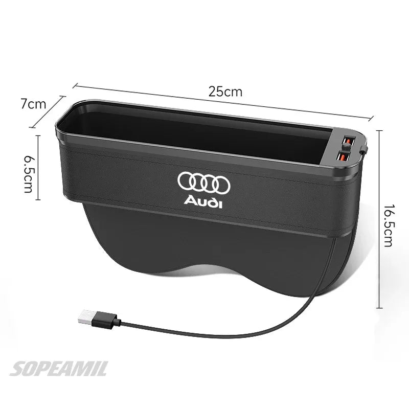 Audi A3 A4 A5 A6 A7 A8 RS3 RS4 RS5 RS6 S3 S4 S5 S6 Q3 Q5 Q7 Q8 Car Seat Gap Slot Crevice Storage Box With USB Charging Organizer