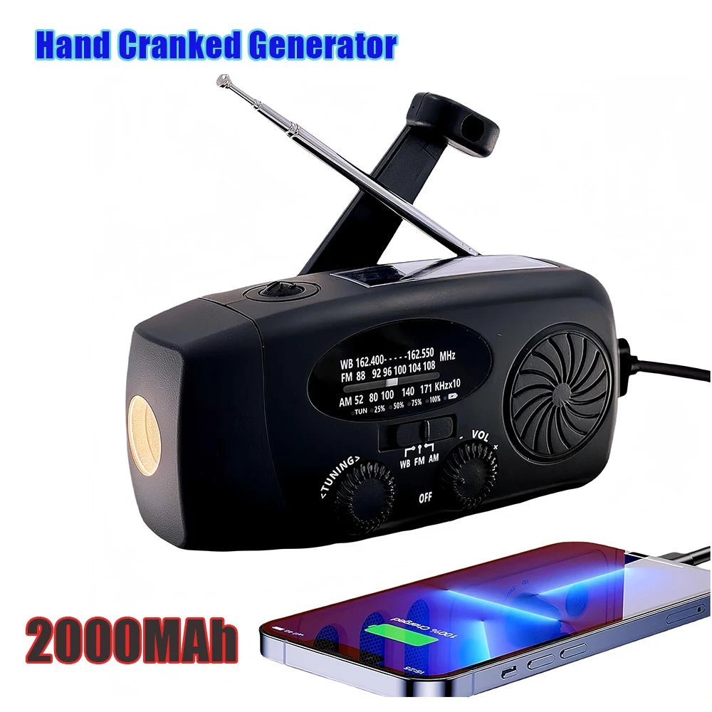 Multifunctional Portable Hand Crank Power Generation Emergency Radio Solar Disaster Prevention FM AM WB NOAA Power Bank