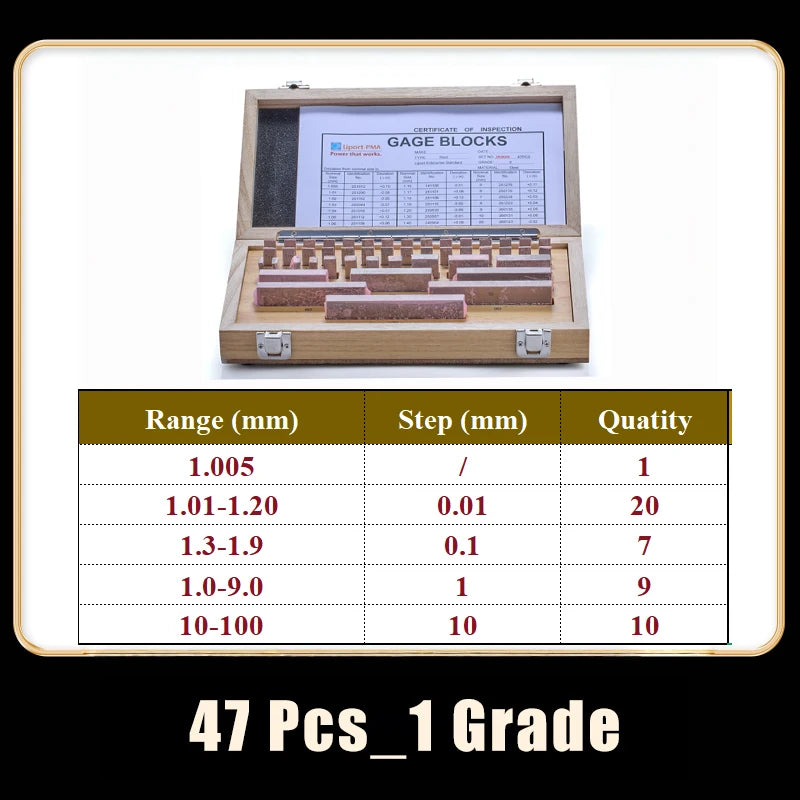 6-47Pcs/Set High Precision HSS Gauge Block Set, Metric/Inch Calibration Block Gage, Grade 0/1 with Certificate, Customizable