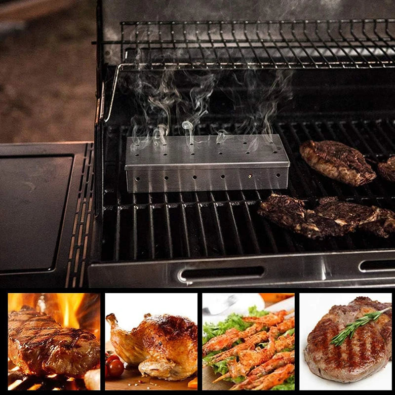 1pcs Stainless Steel Smoked Box Barbecue Sawdust Smoked Box Adds Smoked Barbecue Flavor To Gas Or Charcoal Grills