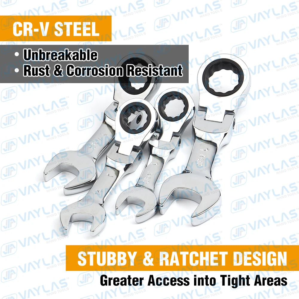 1pc 6-19mm Mini Ratchet Wrench Tool Ultra-short Key Fixed Flex-Head Ratcheting Wrench Stubby Combination Wrench 72T CR-V Steel
