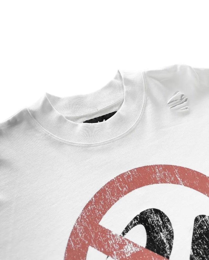 No Smoking Graphic Long Sleeve T-Shirt Men Distressed Grunge Style Oversized Top Vintage Anti-Smoking Sign Print Streetwear
