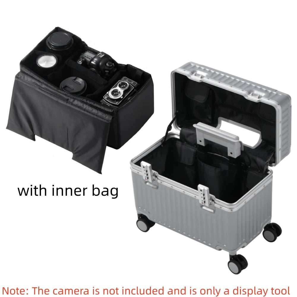Top Opening Rolling Luggage 18/20 Boarding Carry-on Travel Photographer Suitcase PC Material with Aluminum Alloy Frame TSA Lock