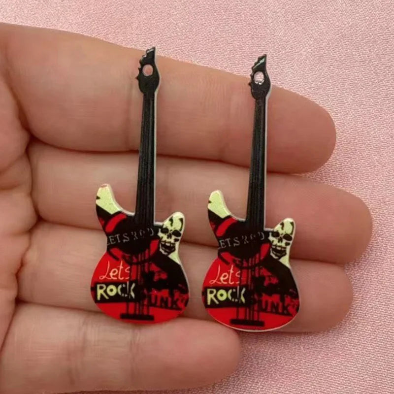 12pcs 16 color printed skeleton guitar acrylic DIY keychain earrings bag handicrafts accessories