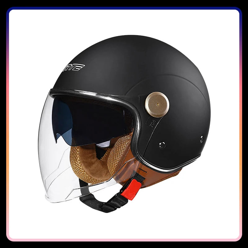 Dual Lens Open Face Motorcycle Helmets DOT ECE Vintage Jet Moto Helmet Double Visor Retro Men Women 3/4 Open Half Helmet